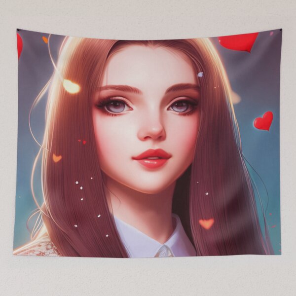 Item preview, Young woman with brown hair and hearts designed and sold by Girly-Universe.