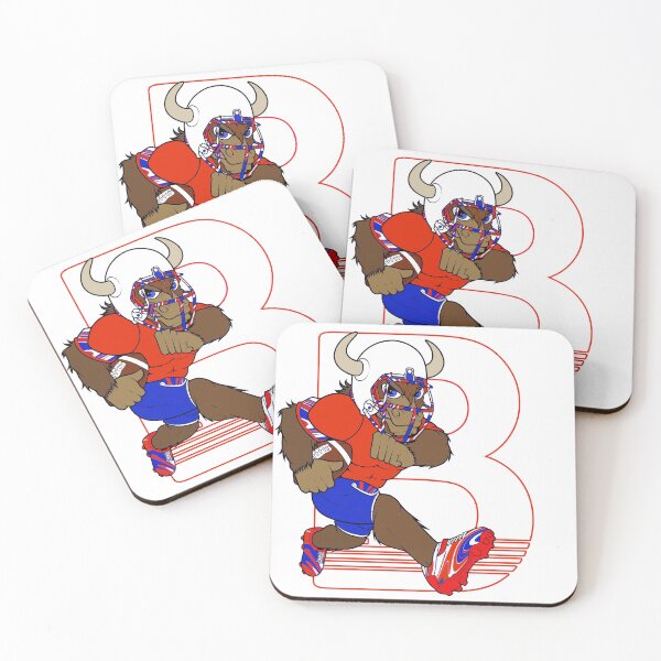 Item preview, Cartoon Buffalo Football Character Running with Football Red White and Blue designed and sold by SmileThreads.