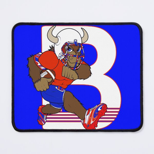 Item preview, Cartoon Buffalo Football Character Running with Football Red White and Blue designed and sold by SmileThreads.