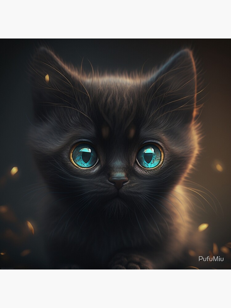 Adorable Black Anime Cat with Mesmerizing Yellow Eyes