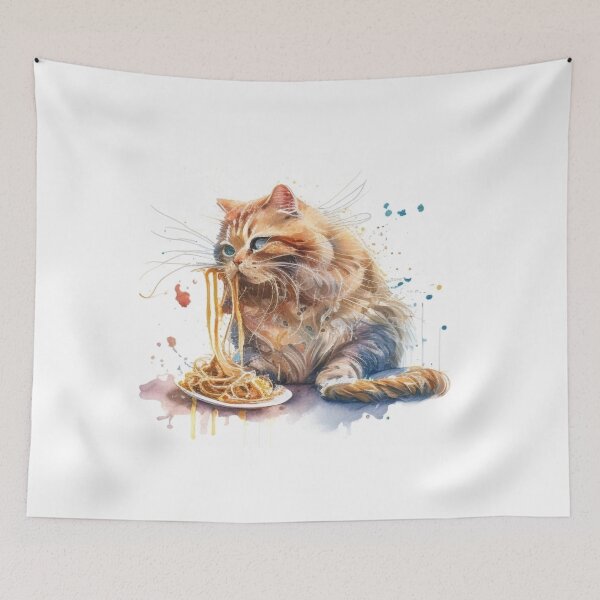 Item preview, Cat Eating Spaghetti designed and sold by Print_Fuse.