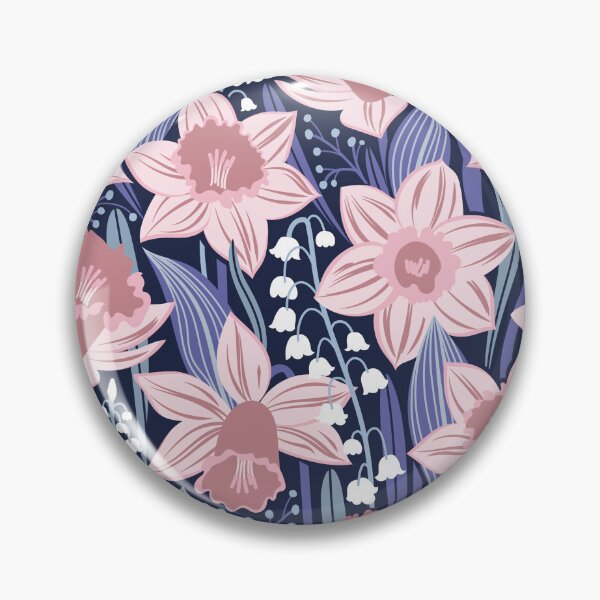 Item preview, Toxic beauty // oxford navy blue background cotton candy pink and dry rose daffodils and white lily of the valley flowers very peri and pastel blue leaves designed and sold by SelmaCardoso.