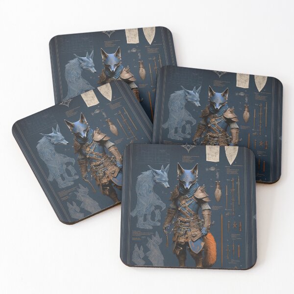 Item preview, Ancient Wolf ninja and weapons knolling blueprint designed and sold by Visual-wallart.