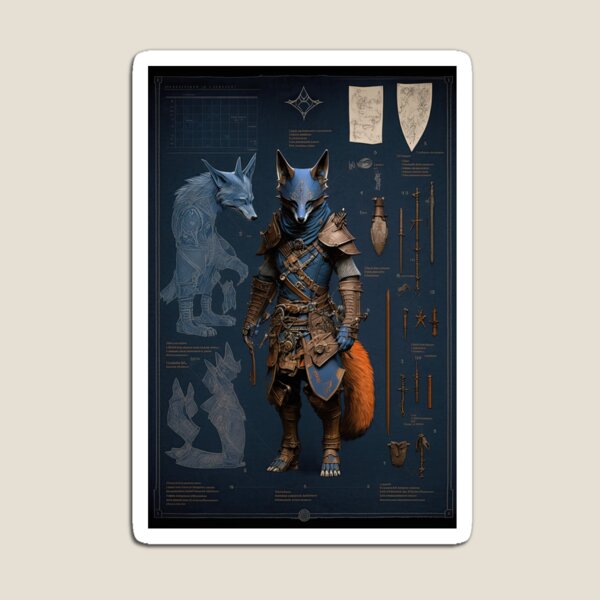 Item preview, Ancient Wolf ninja and weapons knolling blueprint designed and sold by Visual-wallart.