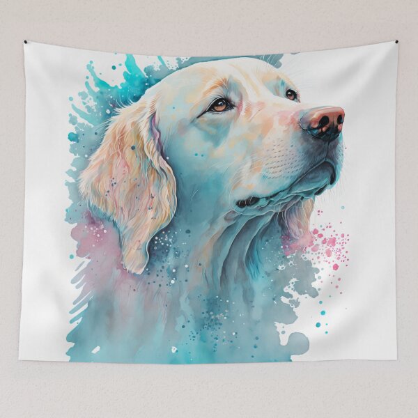 Item preview, Labrador Water Colour Painting in Blue with a Pink Touch designed and sold by AdamesArtStudio.