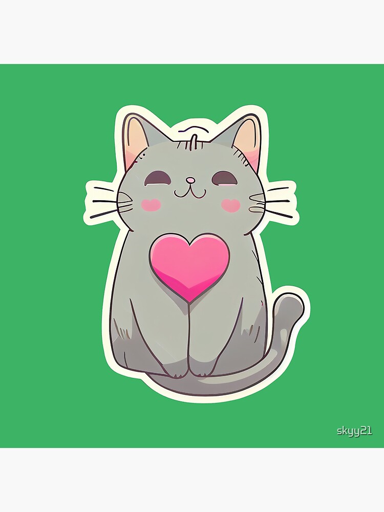 Premium Vector, Cute grey kitten with pink heart.fun vector cartoon meow  cat drawing.i love cats icon. kawaii animal