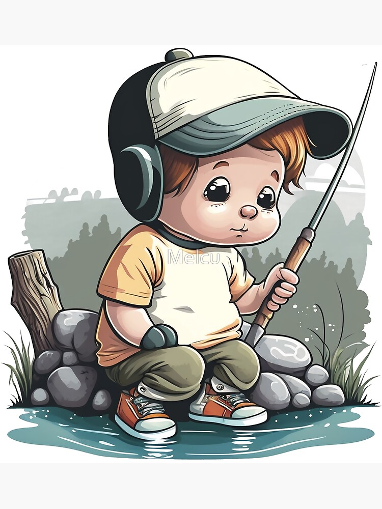 Little boy fishing Poster for Sale by Melcu