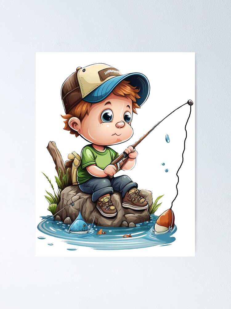 Little Boy Fishing by Sign' Art Print