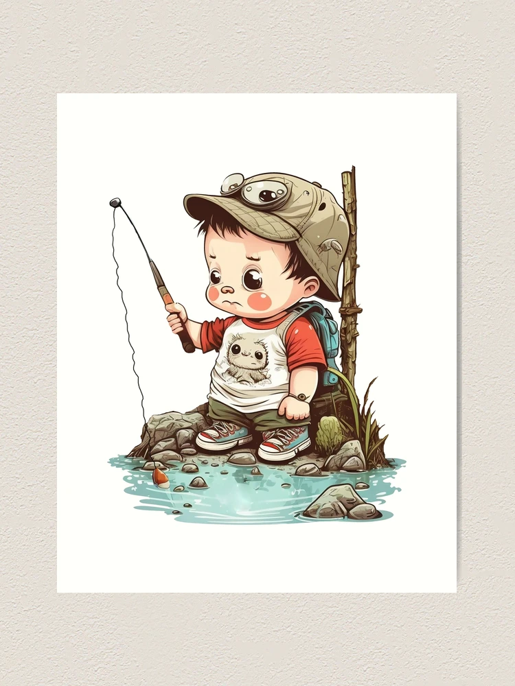 Little boy fishing | Art Print