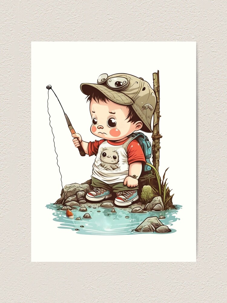 Little boy fishing | Art Print