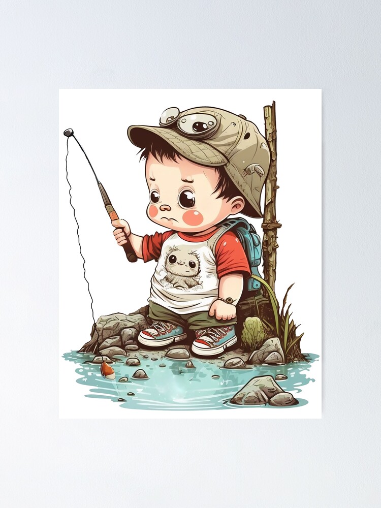 Little boy fishing Poster for Sale by Melcu
