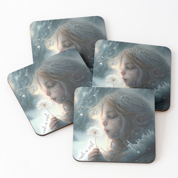 Item preview, Make a wish girl  - blowing dandelion snowy icy fantasy scene designed and sold by EmeraldeaArt.