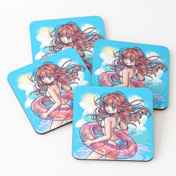Item preview, pretty girl in bikini on the beach with her float designed and sold by AngiLaguado.