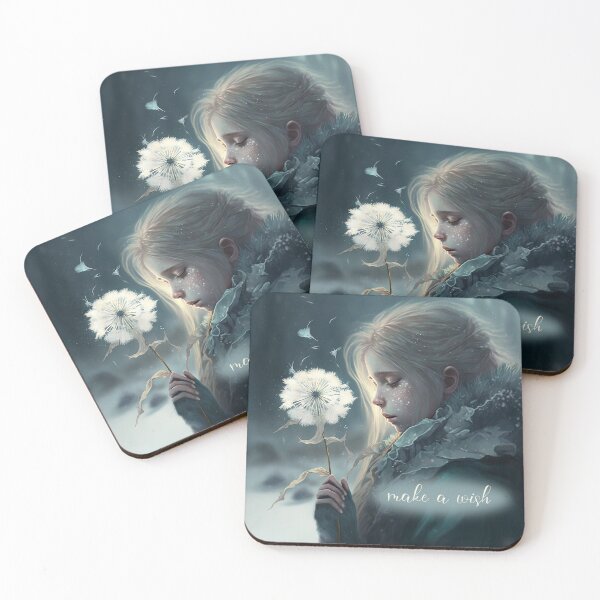 Item preview, Make a wish girl 2 - blowing dandelion snowy icy fantasy scene designed and sold by EmeraldeaArt.