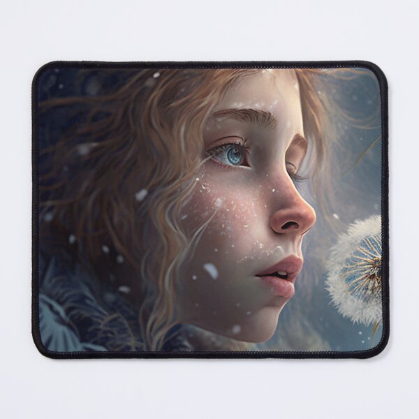 Item preview, Make a wish girl 3 - blowing dandelion snowy icy fantasy scene designed and sold by EmeraldeaArt.