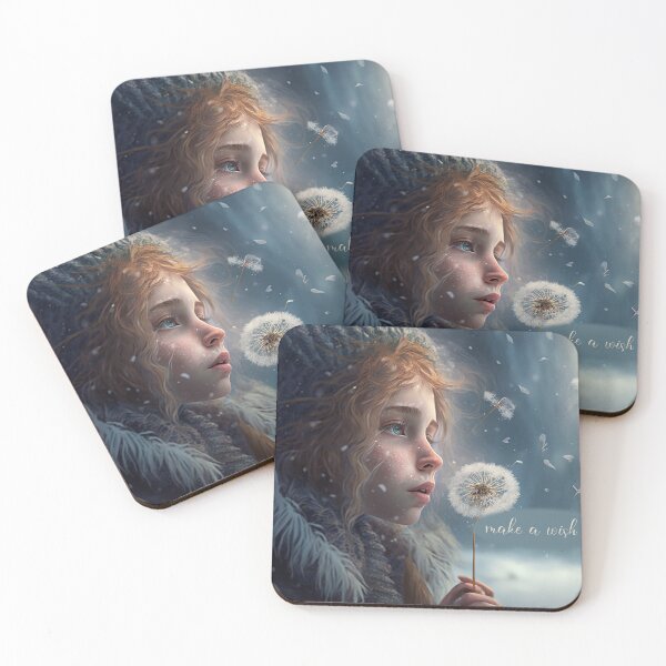 Item preview, Make a wish girl 3 - blowing dandelion snowy icy fantasy scene designed and sold by EmeraldeaArt.