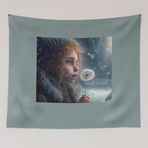 Item preview, Make a wish girl 3 - blowing dandelion snowy icy fantasy scene designed and sold by EmeraldeaArt.