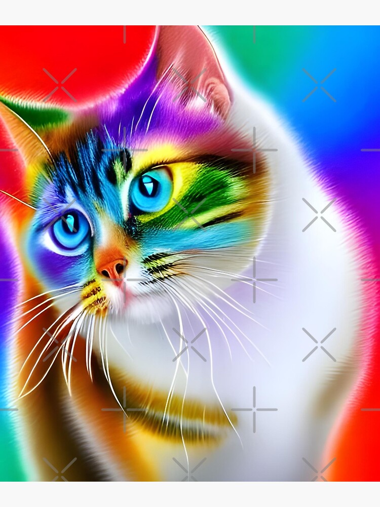 Diamond Painting Cat Eating Cute Rainbow Color Design Embroidery Wall  Decoration