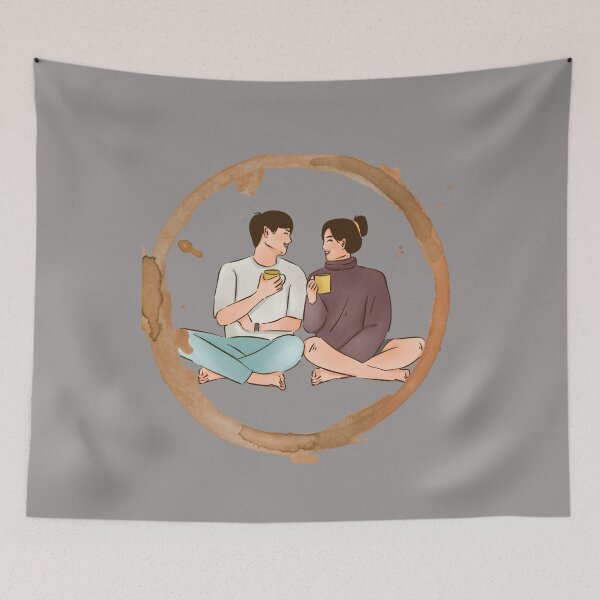 Item preview, Coffee cute couple with a cup of coffee designed and sold by BloomingByL.
