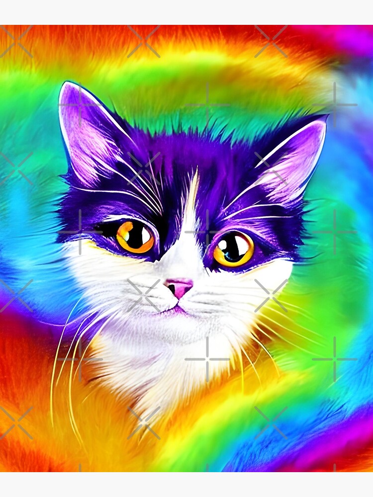 Rainbow cute cat artwork Poster for Sale by The Love Quill