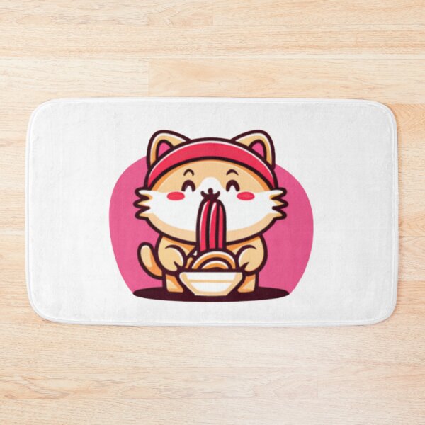 Aperçu de l'œuvre Un joli chat orange de dessin animé adore manger un bol de spaghetti créée et vendue par HanaiPrint.
