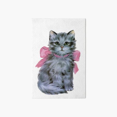 Collage Paper Cat with Pink Ribbon Art Board Print for Sale by Inkdobber