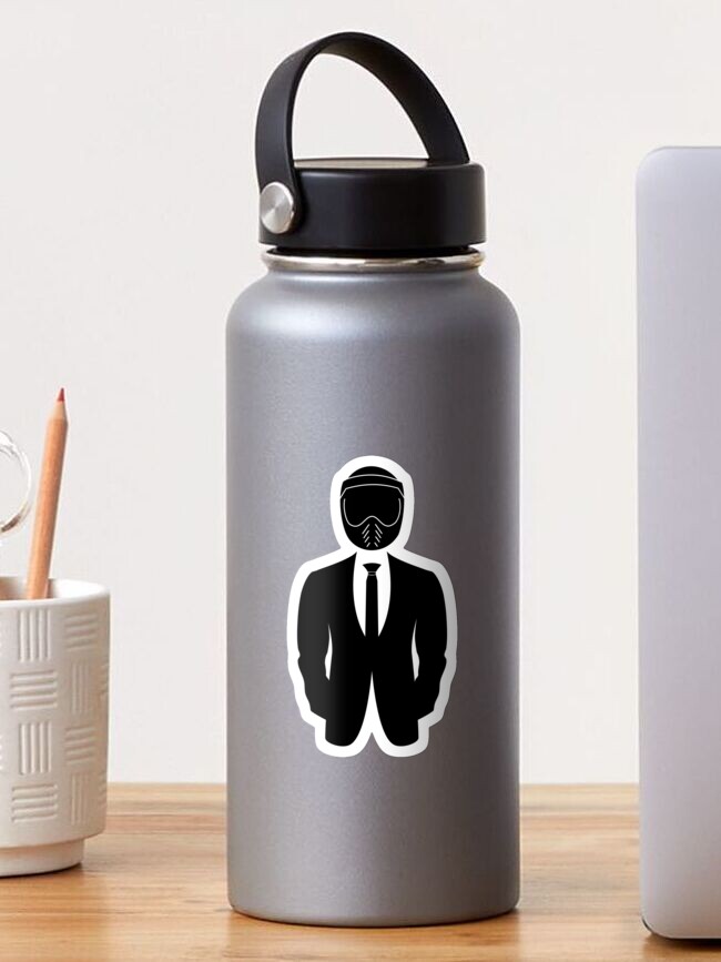 Thumbnail 1 of 3, Sticker, Biker Dapper Gentleman In Suit Motorcycle Helmet designed and sold by EtrnlyEvocative.