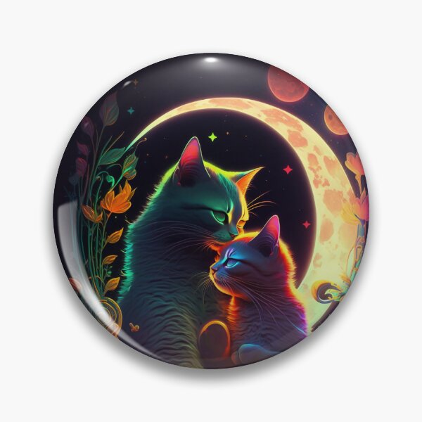 Item preview, Whimsical Iridescent Love - Cat Couple under the Moon designed and sold by danielstirling.
