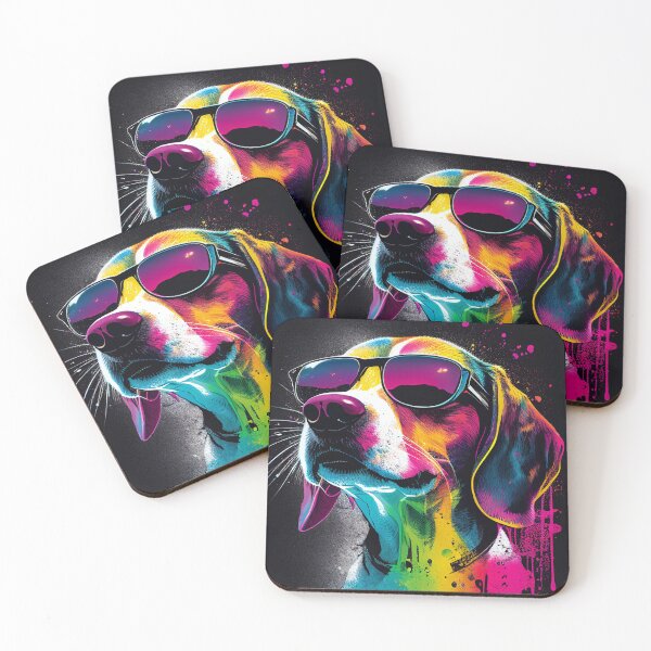 Item preview, Super Cute Beagle in 80's Retrowave, Synthwave Style, Dog Art, Pet designed and sold by SnorbelDesign.