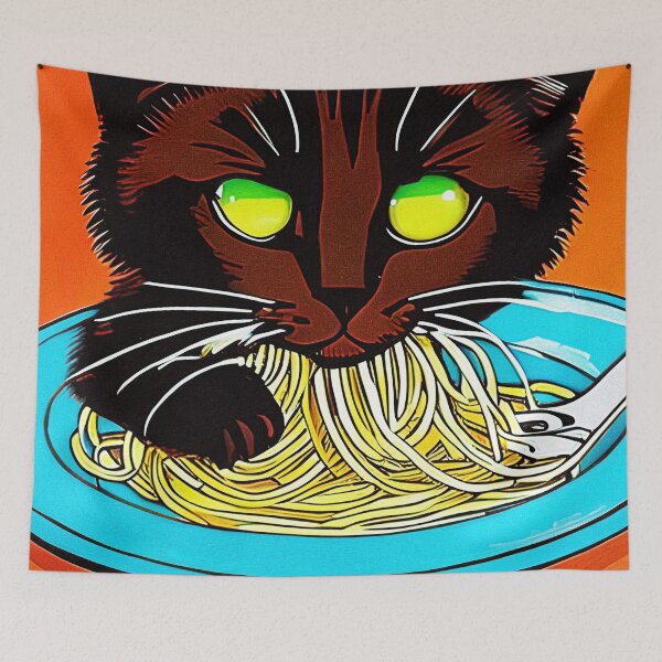 Item preview, *AN ADORABLE KITTEN EATING SPAGHETTI PAINTING ILLUSTRATION* designed and sold by Ralek.