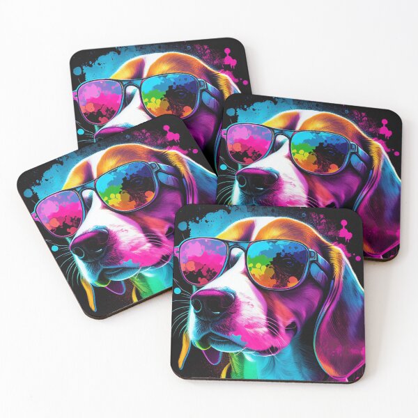 Item preview, Cool beagle artwork in 80's retrowave, synthwave style, dog art, pet designed and sold by SnorbelDesign.