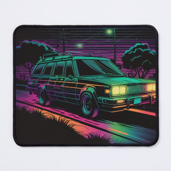 Item preview, Retro Neon 80s Station Wagon on the Road designed and sold by TheJadeCat.
