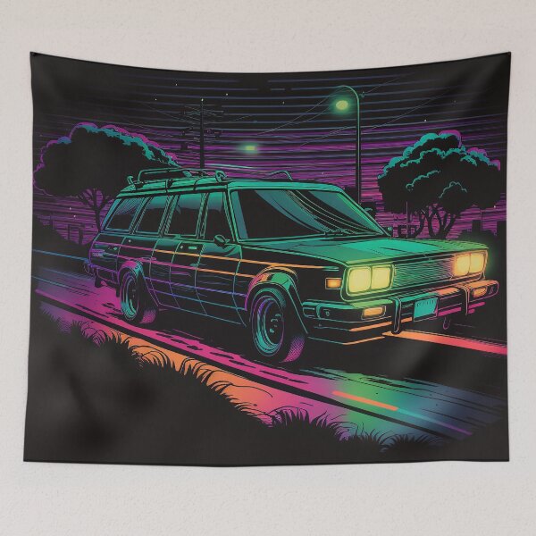 Item preview, Retro Neon 80s Station Wagon on the Road designed and sold by TheJadeCat.
