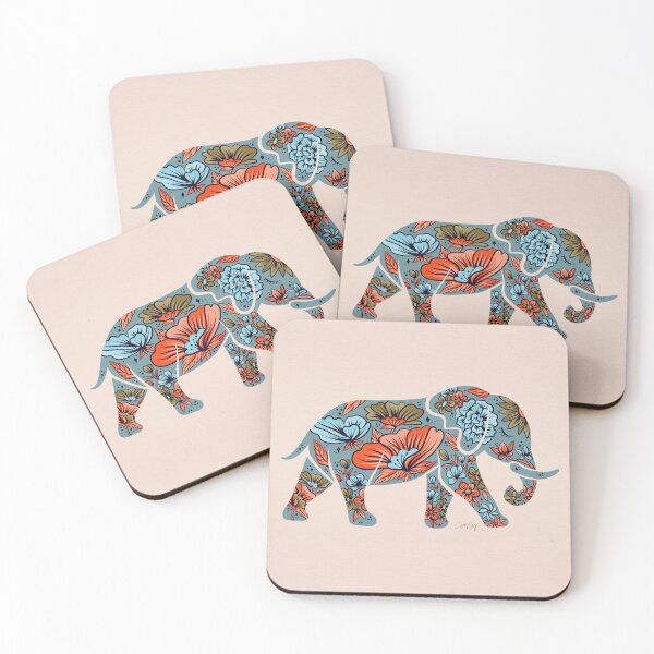 Item preview, Porcelain Floral Elephant – Blue & Coral designed and sold by Cat Coquillette.