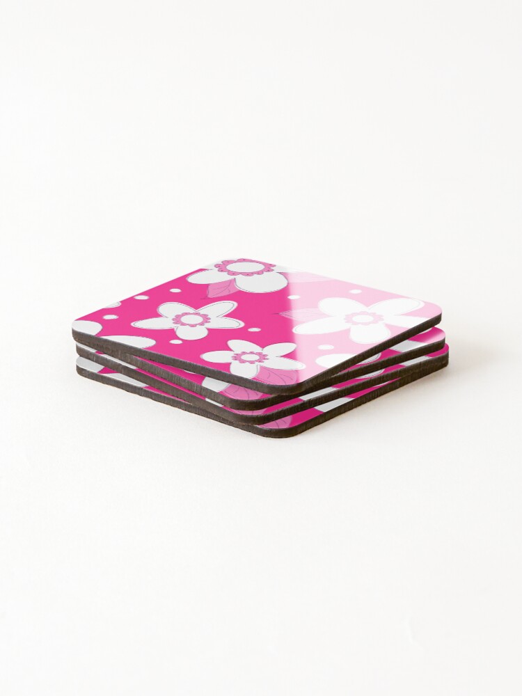 Thumbnail 4 of 5, Coasters (Set of 4), Spring Flower Pattern Pink designed and sold by cmcbain.