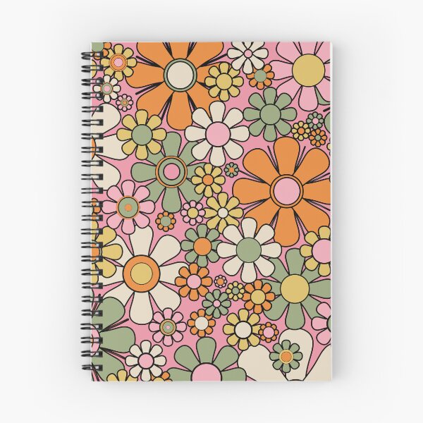 Item preview, Retro Garden Flowers Groovy 60s 70s Floral Pattern Pink Green Orange Yellow Cream Black designed and sold by kierkegaard.