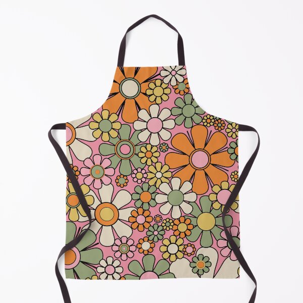 Item preview, Retro Garden Flowers Groovy 60s 70s Floral Pattern Pink Green Orange Yellow Cream Black designed and sold by kierkegaard.