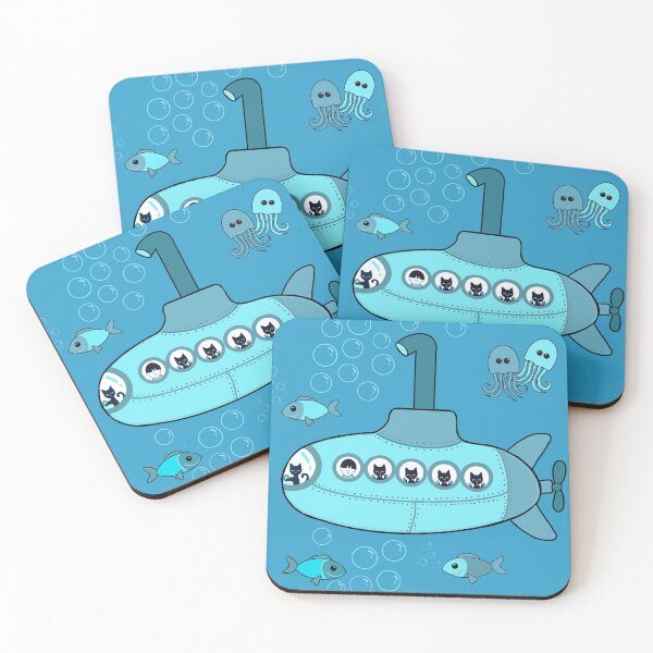 Item preview, Kitty aqua submarine adventure on teal designed and sold by QuirkyCatz.