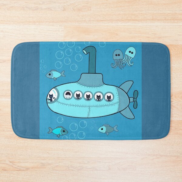 Item preview, Kitty aqua submarine adventure on teal designed and sold by QuirkyCatz.