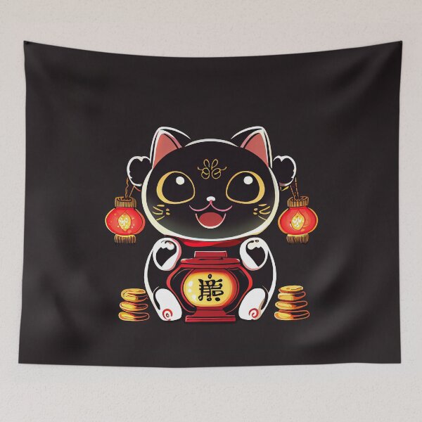 Item preview, Maneki neko kawaii cat of luck black designed and sold by Quiki.
