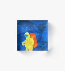 Earth to spaceman... in blue and yellow Acrylic Block