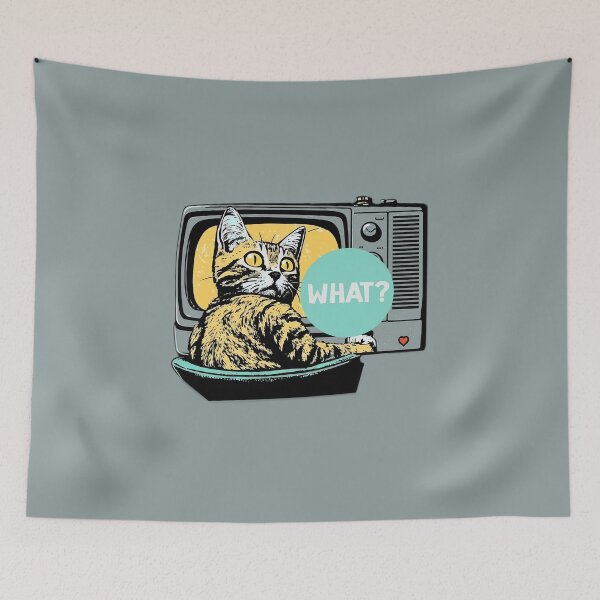 Item preview, Catflix  WHAT? cartoon, surprised cat is in front of the television  designed and sold by EmeraldeaArt.