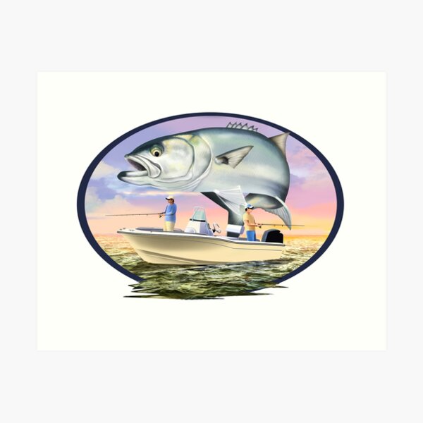 Vista previa del artículo con la obra «Bluefish sobre el barco y la puesta de sol de los pescadores», diseñado y vendido por Mary Tracy.