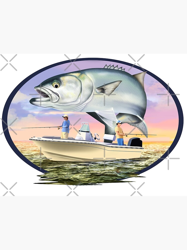 Bluefish over boat and anglers sunset Poster for Sale by Mary Tracy