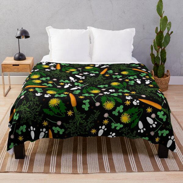 Item preview, Bunny Paradise on Black - Carrots, Clovers, and Dandelions designed and sold by dKarthdesign.