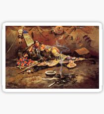 Weinlese Charles Marion Russell Waiting und wütendes 1899 Fine Art Sticker
