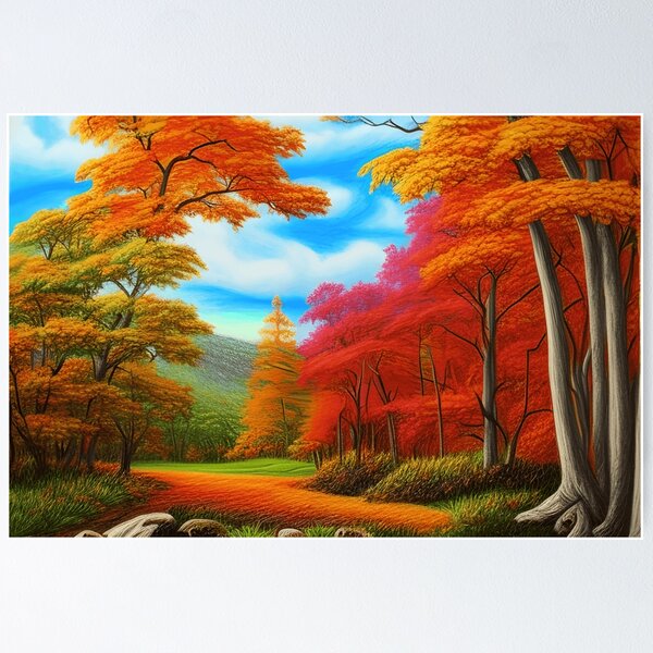 Autumn Landscape, Small Drawing, Original Oil Pastel Art, Wall Art