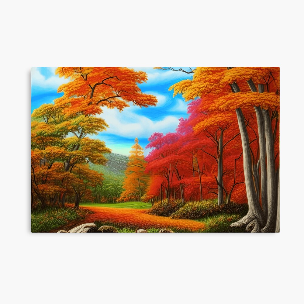 鉛筆画「Amber in autumn」　B5大サイズ Autumn Landscape Crayon Drawing