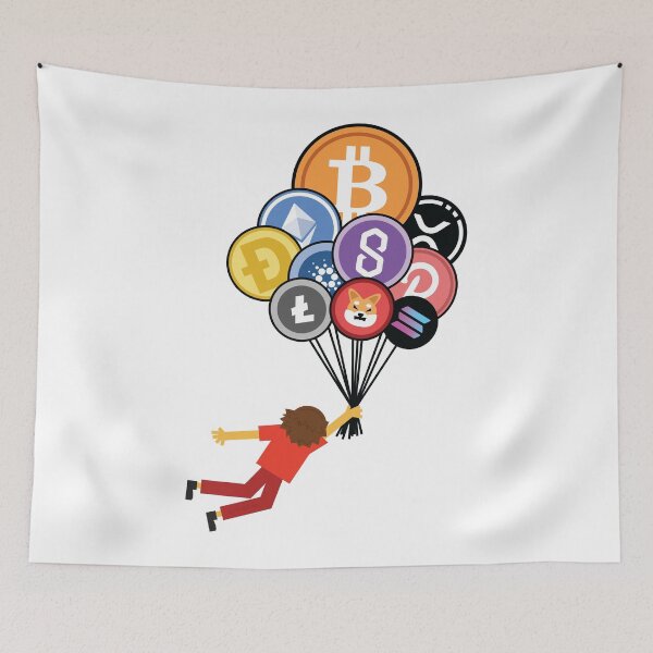 Item preview, Crypto Ballons Flying To The Moon CryptoCurrency Party Bitcoin XRP Dogecoin Litecoin Shib ETH designed and sold by doseofwin.