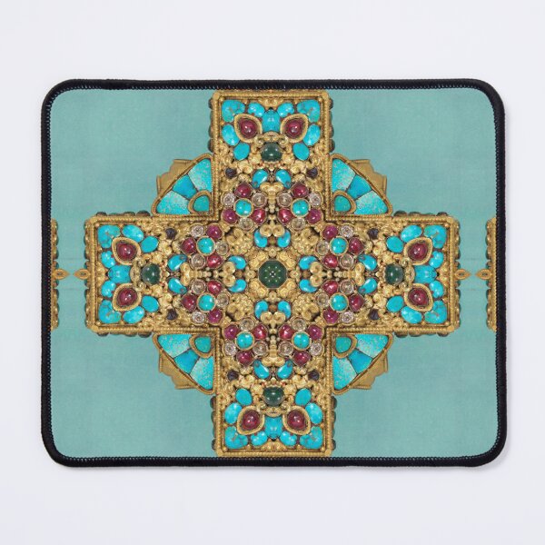 Item preview, Turquoise and Gold gemmed Kaleidoscope pattern 1 designed and sold by Swabcraft.